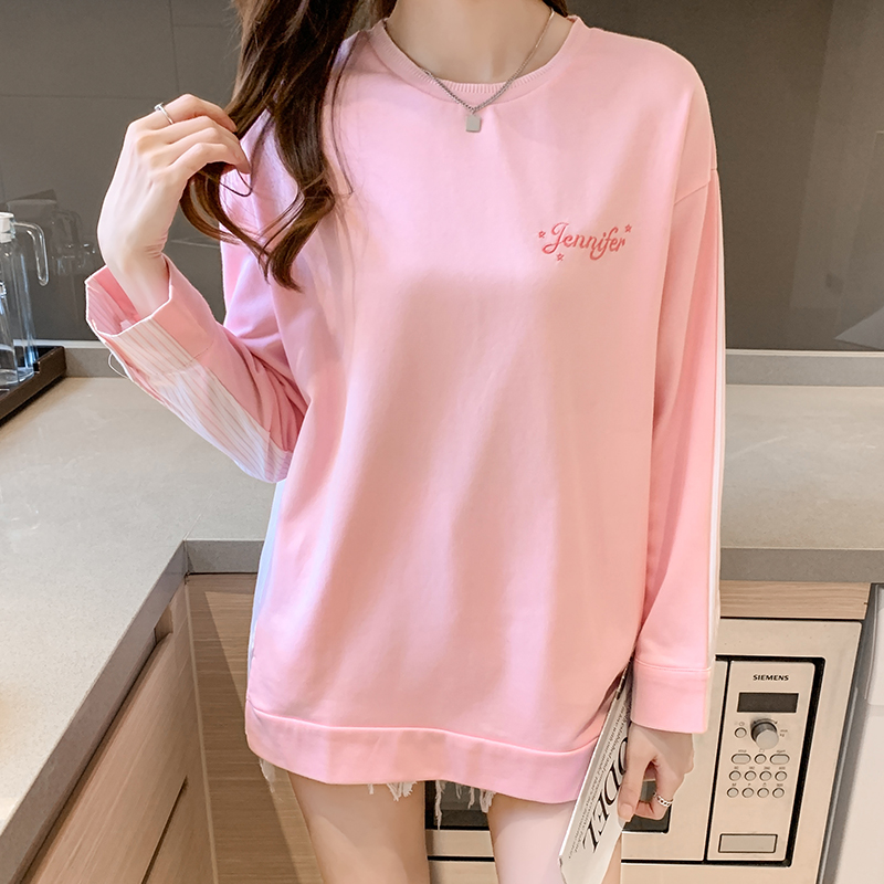 RY9132# 实拍丘比特珍妮弗Jennifer 衬衫拼接卫衣女宽松慵懒圆...