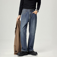 批发实拍2024秋季宽松直筒牛仔长裤男潮流<b class='q'>韩</b>版复古阔腿牛仔裤
