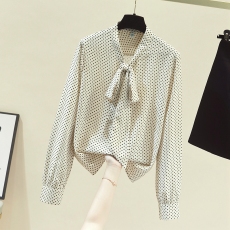 批发实拍早春款知性优雅2026新款 经典波点系 长袖领带<b class='q'>桑蚕丝</b>衬衫