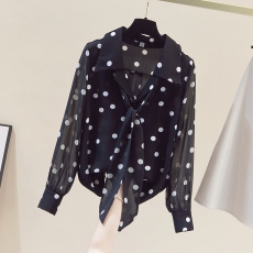 批发2026春秋新款<b class='q'>圆点</b>雪纺<b class='q'>衬衫</b>女士设计感小众洋气减龄<b class='q'>衬衣</b>灯笼袖上衣