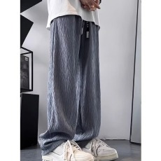 批发褶皱肌理感裤子男款夏季新款宽松直筒卫裤美式复古垂感休闲裤