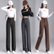 批发早春窄版阔腿裤女时尚简约休闲百搭宽松型直筒裤纯色显瘦西装长裤