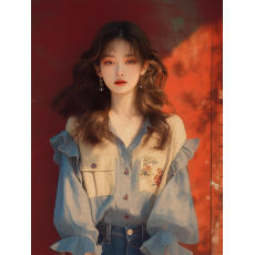 批发今年流行漂亮小衫秋法式独特设计感减龄蓝色荷叶边雪纺衬衫女上衣