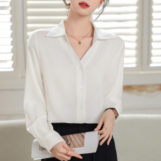 批发实拍高级感仿三醋酸<b class='q'>真丝</b>桑蚕丝衬衫女秋气质百搭通勤衬衣西装内搭