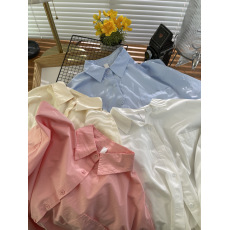 批发法式设计感polo领甜美衬衫气质减龄<b class='q'>糖果</b><b class='q'>色</b>上衣慵懒风衬衣2024年秋