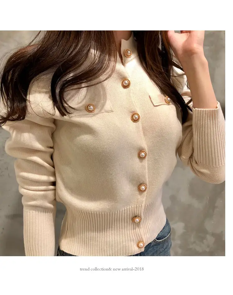 레트로 V넥 단추 가디건 상세 이미지 8