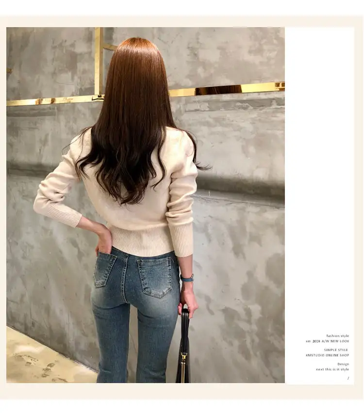 레트로 V넥 단추 가디건 상세 이미지 9