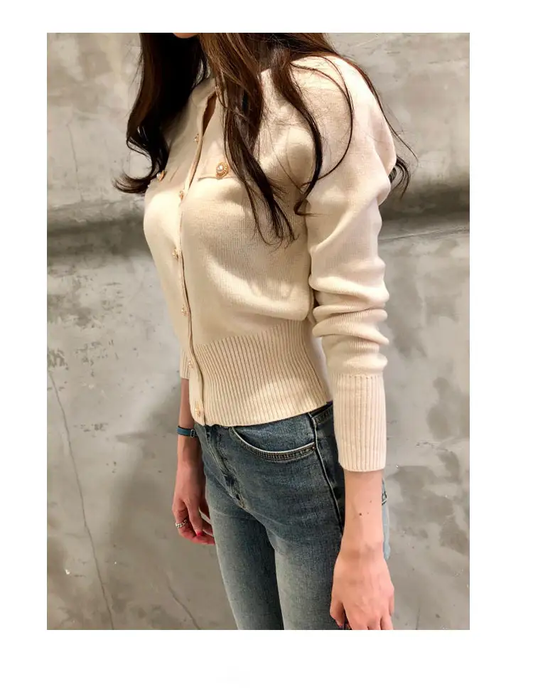 레트로 V넥 단추 가디건 상세 이미지 10