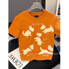 批发40支1*1螺纹大码<b class='q'>卡通</b>可爱小狗毛巾绣短袖<b class='q'>t</b><b class='q'>恤</b>女小众设计感短款上衣