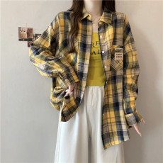 批发实拍 大码女装秋装新款设计感时尚百搭宽松显瘦格子<b class='q'>衬衫</b>长袖上衣