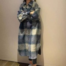 批发秋冬装新款磨毛高档大码女装宽松格纹羊<b class='q'>外套</b>格子中长款<b class='q'>大衣</b>