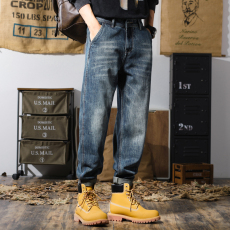 批发新款<b class='q'>日系</b><b class='q'>复古</b>水洗牛仔裤男潮牌宽松直筒哈伦男士休闲长裤子