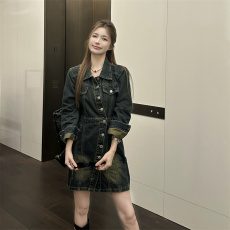 批发实拍实价  不规则设计感<b class='q'>牛仔裙</b>子女法式复古收腰显瘦连衣裙