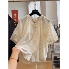 批发高级感新中式重工刺绣绣花短袖衬衫女夏季气质法式小衫上衣薄