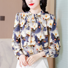 批发雪纺<b class='q'>衬衫</b><b class='q'>女士</b>2026年春装新款印花<b class='q'>长袖</b>大码遮肚子漂亮气质上衣小衫