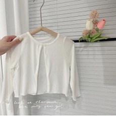 批发韩国儿童薄款长袖防晒开衫外套<b class='q'>夏</b>季2024新款女童简约纯色短款上衣