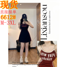 批发辣妹日记 微胖mm马蹄扣辣妹连衣裙美式复古印花吊带裙