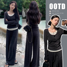 批发秋季新品慵懒风假两件上衣+阔腿裤 孕妇套装