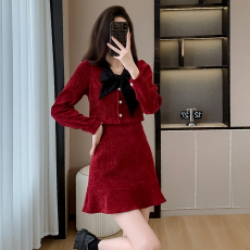 批发2025秋冬新款小香风红色丝绒连衣<b class='q'>裙</b>女秋季<b class='q'>伴娘</b>回门服高级感套装<b class='q'>裙</b>