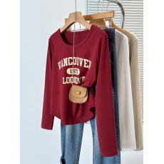 批发实拍2026春季新款胖mm修身加厚保暖字母印花短款打底T恤上衣