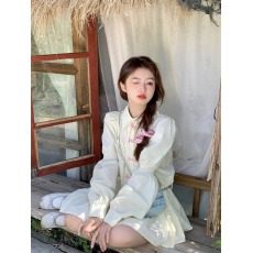 批发设计感别致蝴蝶结纽扣长袖<b class='q'>衬衫</b>女秋季新款韩系温柔甜美上衣潮