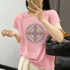 批发爆款竹节棉女士粉色短袖t恤2026夏季慵懒风洋气透气舒适漂亮体恤