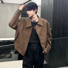 批发网图 高质量皮衣 美式复古皮衣外套男春秋高级PU皮夹克美拉德外套