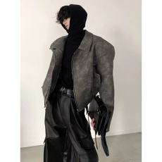 批发网图 高质量皮衣 小众短款不规则pu皮夹克男春秋宽松机车服外套潮