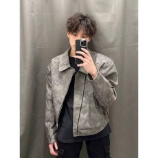 批发网图 高质量皮衣 美式街头不规则拉链PU皮衣外套男春季机车服夹克