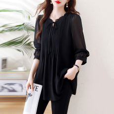 批发2026春秋新款<b class='q'>大码</b>女装遮肚显瘦胖MM上衣设计感减龄雪纺长袖上衣