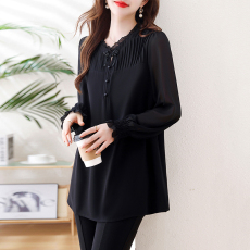 批发春季胖MM大码<b class='q'>女装</b>新中式复古加肥加大气质百搭妈妈装<b class='q'>长</b>袖雪纺上衣