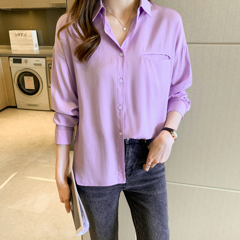 MY16740# 新款女装翻领多色纯色基础款雪纺开衫衬衫打底衫衬衣女裝貨源服裝批發