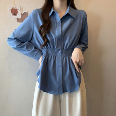 批发大码女士秋季收腰显瘦衬衫时尚新款洋气胖妹妹设计感别致雪纺衬衣