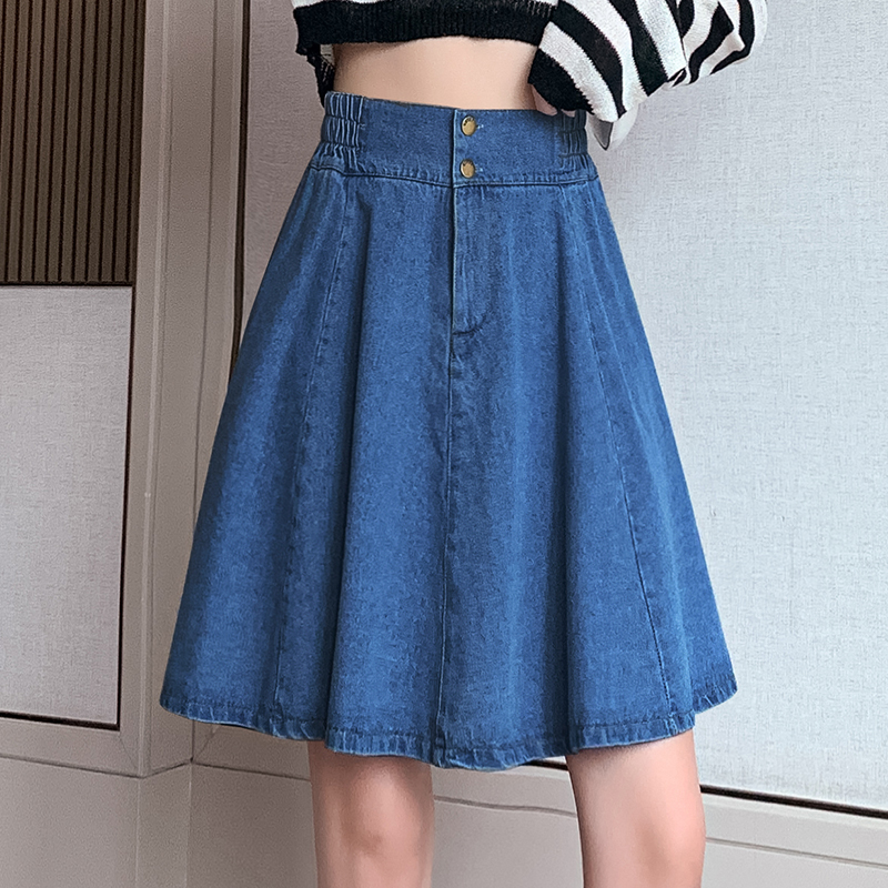 RY3838# 复古水洗牛仔a字半身裙女2026新款夏季韩版高腰显瘦百褶裙...