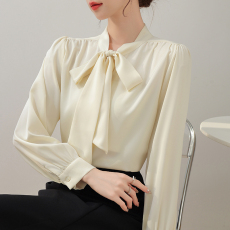 批发2026秋季通勤穿搭长袖衬衫女设计感小众面试衬衣蝴蝶结飘带上衣