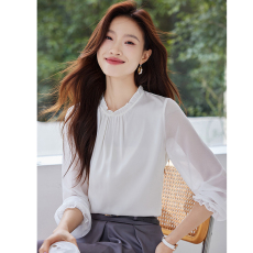 批发实拍2026春季新款长袖拼接修身气质衬衫女上衣打底小衫