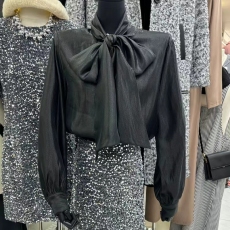 批发<b class='q'>韩国</b>东大门2025秋季新款纯色蝴蝶结系带长袖衬衫休闲百搭上衣