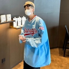 批发美式vibe运动长袖刺绣卫衣男女秋季高街宽松国潮<b class='q'>嘻哈</b>复古V领上衣