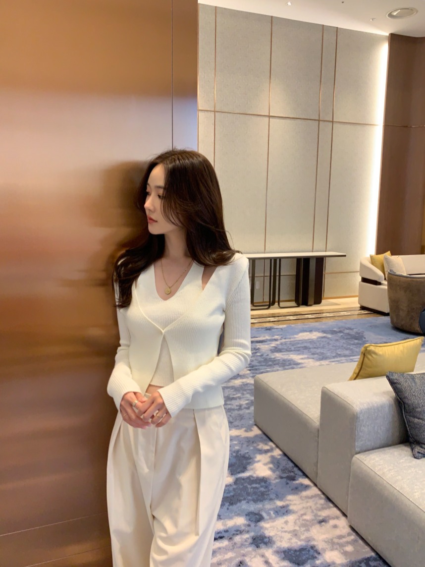 있음 선적 한국 스타일 조끼 니트 페이크 레이어드 맨위 작은 외투