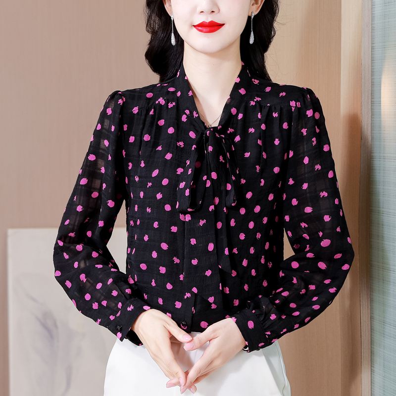 실사 레트로 레이스 업 셔츠 여성 셔츠 2026 새로운 가을 의상 품격 인사이드 가져 가라. 작은 셔츠 출퇴근 긴팔 셔츠 여성