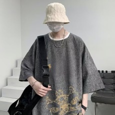 批发2024水墨画龙亚麻短袖t恤男装夏季新中式国风亚麻宽松半袖