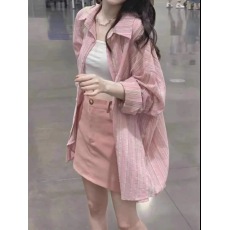 批发纯棉色织条纹衬衫外套女2024<b class='q'>夏</b>季新款设计感慵懒风防晒开衫衬衣