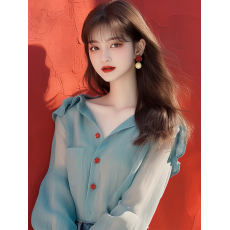 批发2026早秋新款法式独特小上衣设计感韩系减龄小清新蓝色<b class='q'>雪纺</b><b class='q'>衬衫</b>女