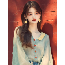 批发今年流行独特漂亮小衫法式温柔风韩系减龄小清新薄荷绿<b class='q'>雪纺</b><b class='q'>衬衫</b>秋