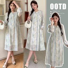 实拍 初秋新款甜美长袖孕妇连衣裙