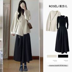 批发孕妇秋<b class='q'>冬</b>新款套装穿搭新款气质韩系绑带外套高端显瘦连衣裙两件套