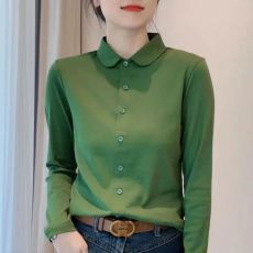 批发polo领长袖T恤女2024<b class='q'>春</b>秋款时尚简约打底衫韩版气质百搭显瘦上衣