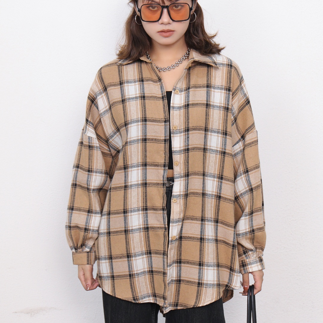 실사 한국 스타일 oversize 봄 가을 프로필 모양 격자 무늬 셔츠 레트로 다용도 하라주쿠 스타일 루즈핏 셔츠 여성 코트
