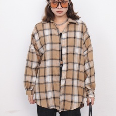 批发实拍韩版oversize春秋廓形格子衬衫复古百搭原宿风宽松衬衣<b class='q'>外套</b>女