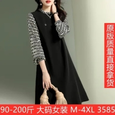 批发春秋新品时尚气质异材质拼接钉钻装饰新款女式连衣裙秋中长裙